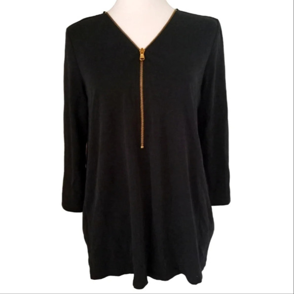 Soft Surroundings Black Tunic Top Gold Zipper Modal Blend Size XS - Picture 1 of 6